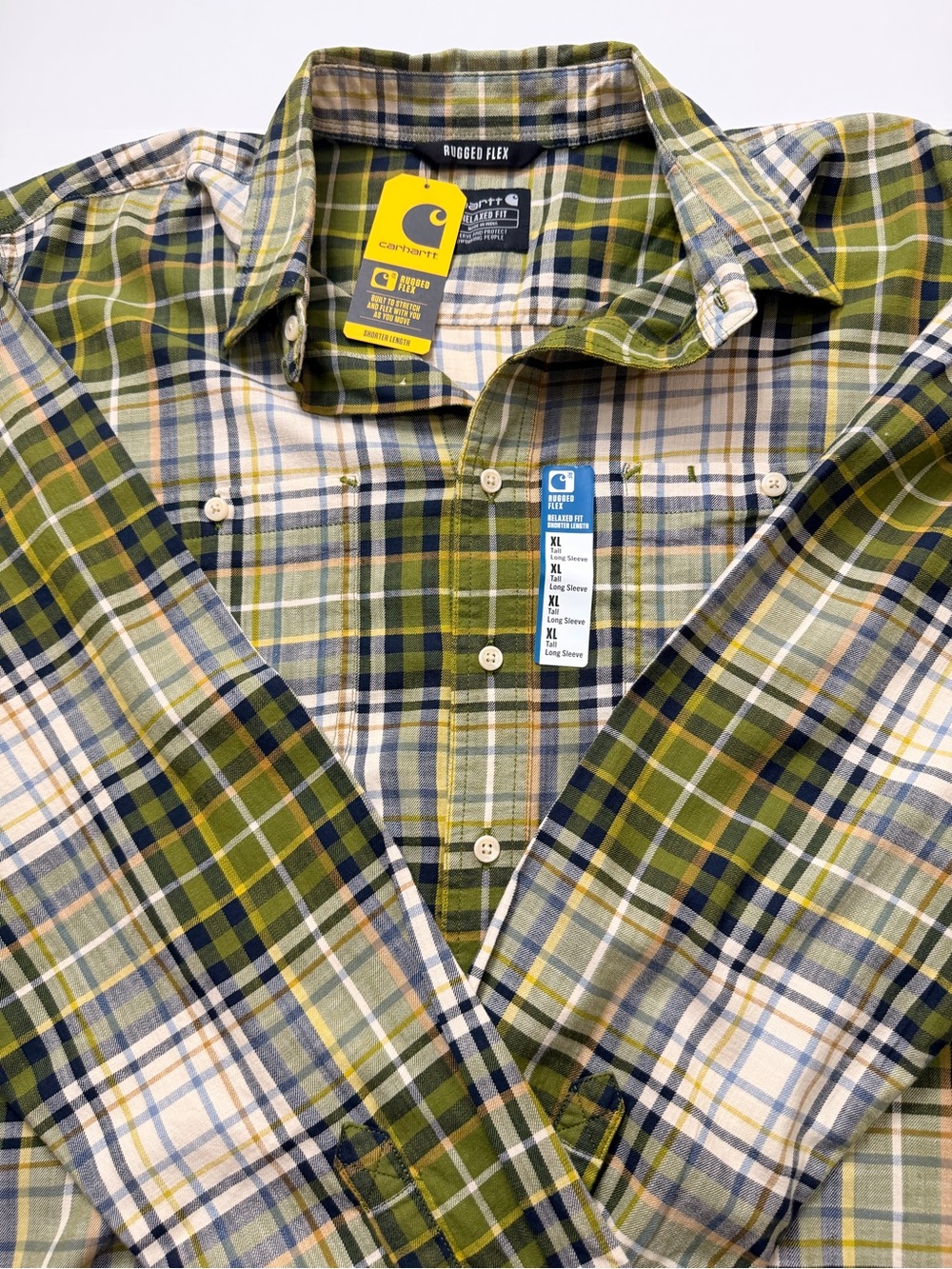 Carhartt Rugged Flex Plaid Shirt Men XL Tall Relaxed Fit Green Flannel - Picture 5 of 16